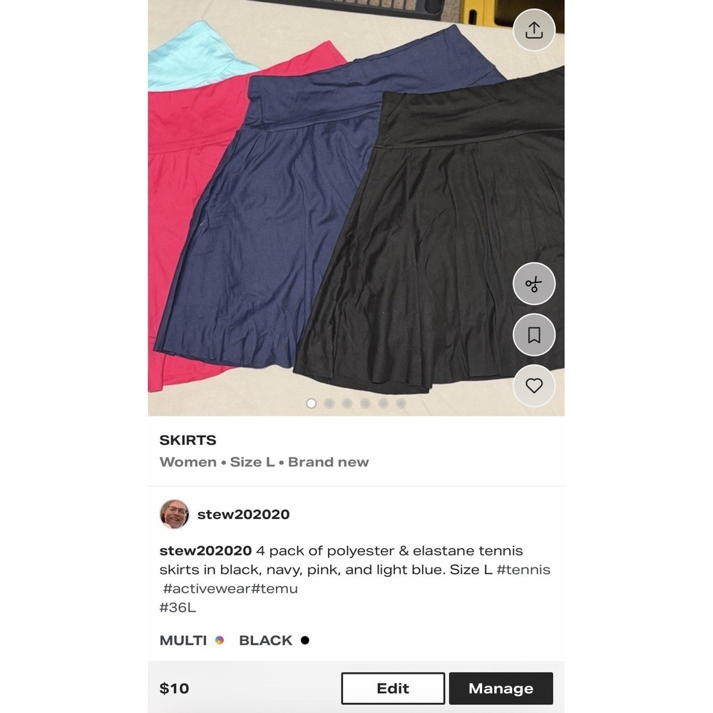 Temu 4pk Tennis Skirts Women Shorts Pocket Black Navy Pink Blue Large NIP